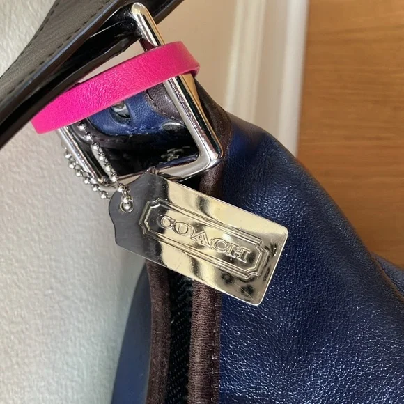 COACH Legacy Color Block RARE Shoulder Crossbody Bag Navy Pink Brown Silver EUC - Picture 4 of 13